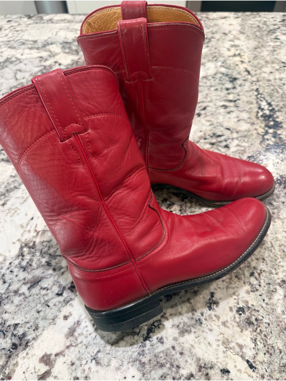 Justin Boots Red Leather Mid-Calf Moto Boots